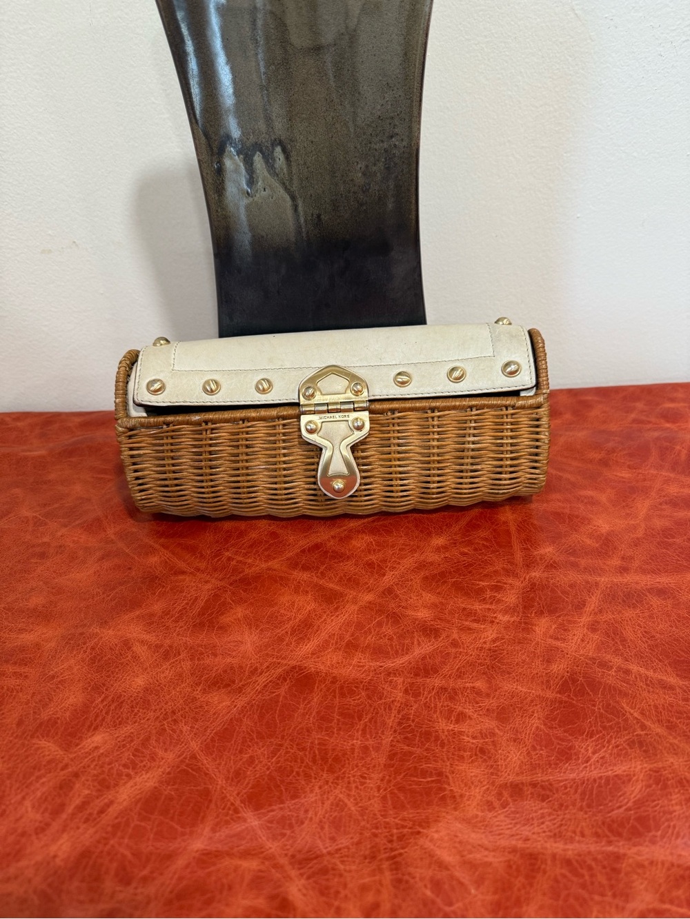 Vintage Michael Kors Woven Mini Basket Bag with Cream Trim and Gold Hardware